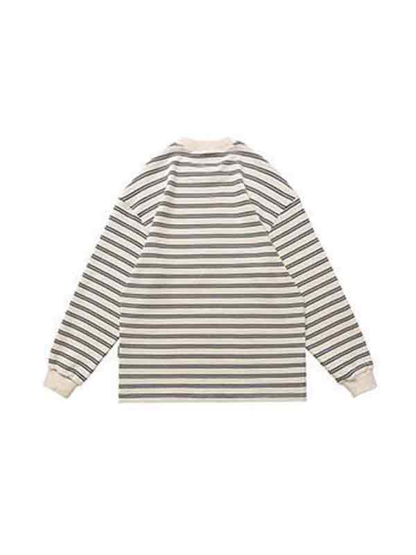 Men's Stripe Print Pull Over Long Sleeve Tee-1