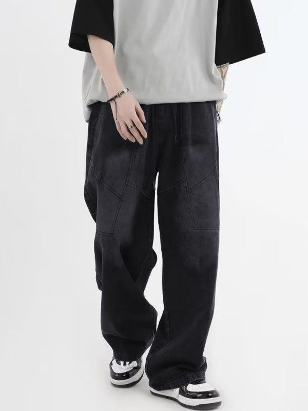 Men's Ombre Elastic Waist Drawstring Loose Jeans-2