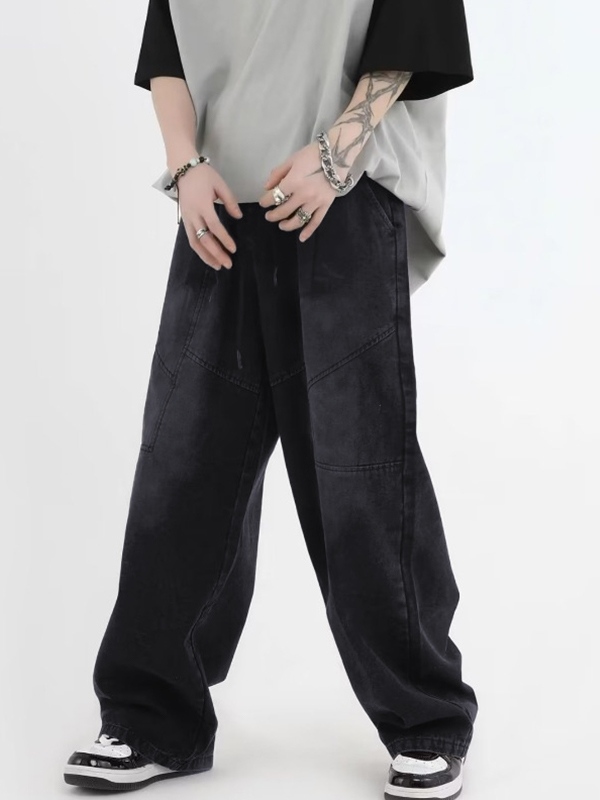 Men's Ombre Elastic Waist Drawstring Loose Jeans-1