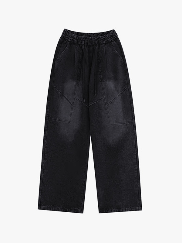 Men's Ombre Elastic Waist Drawstring Loose Jeans-3