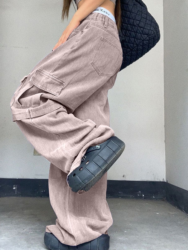 Retro Purple Big Pocket Cargo Jeans-3