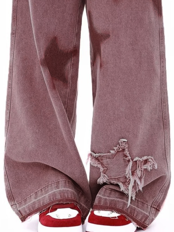 Vintage Star Print Embroidery Boyfriend Jeans-2
