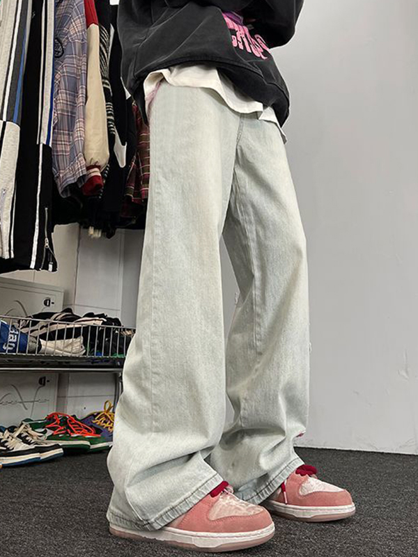 Contrast Letter Flocking Embroidery High Rise Boyfriend Jeans-2
