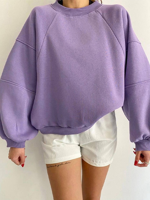 Solid Crew Neck Splice Sweatshirt-1