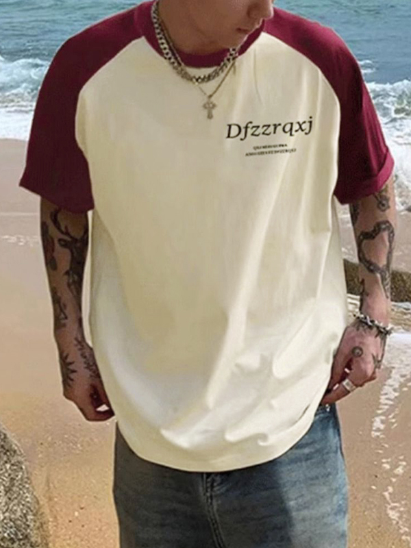 Men's Letter Print Raglan Half Sleeve Short Sleeve Tee-1