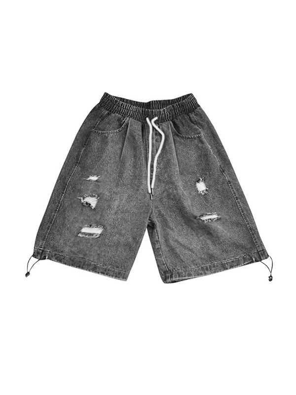 Men's Wash Distressed Skate Denim Shorts-4