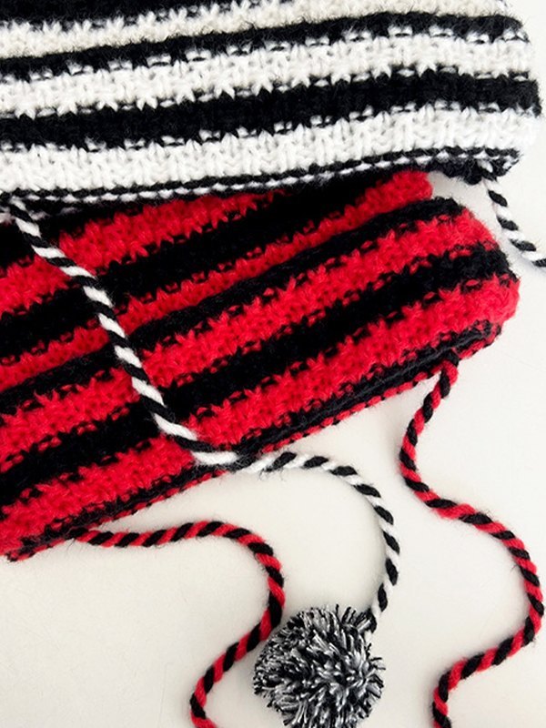Horn Detail Striped Knitted Hat-2