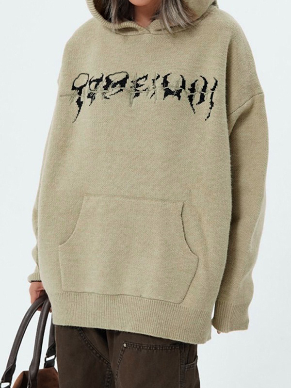 Skull Jacquard Hooded Pullover Sweater-1