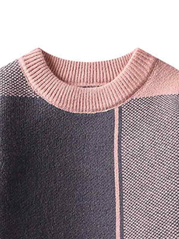 Men's Contrast Color Checkered Sweater-1