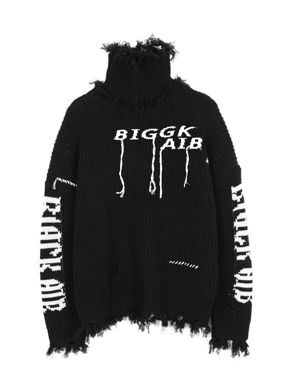 Men's Letter Jacquard Tassel Design High Neck Sweater-4