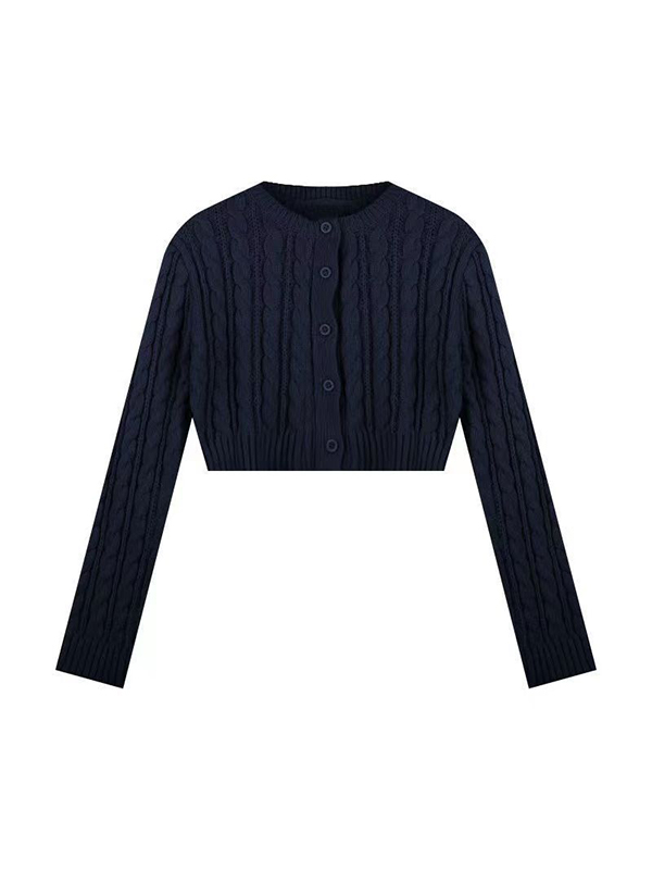 Solid Short Cable Knit Cardigan-5