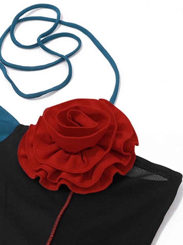 Three-dimensional Flower Decor Splice Halter Vest-7